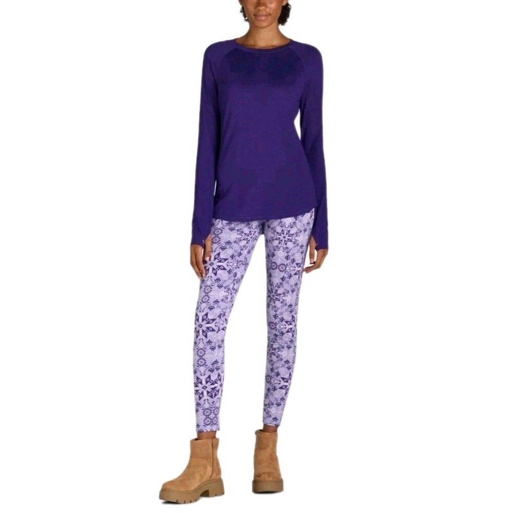 ClimateRight by Cuddl Duds 2pc Women's S Knit Base Layer Top Legging Set Purple